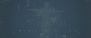 Holographic outline of man with healthcare icons.
